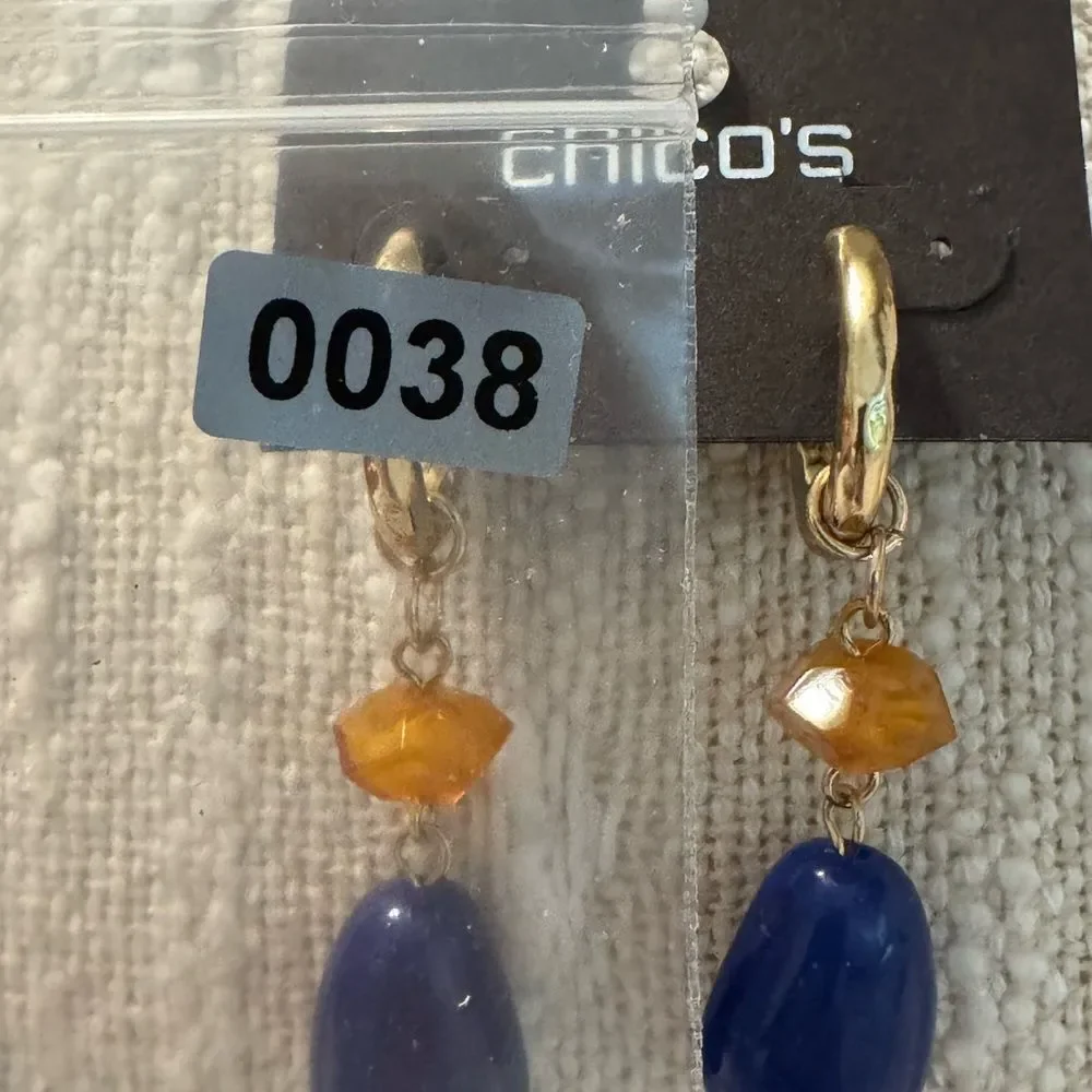 0038-Chico's Gold and Blue‎ Dangle Earrings